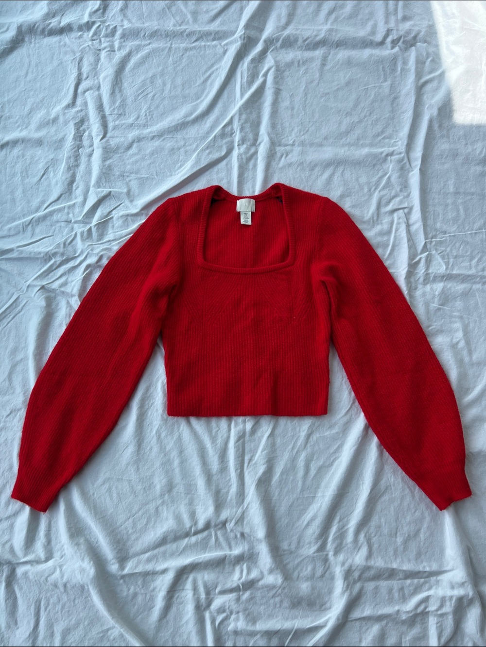 Square Neck Balloon Sleeve Knit Sweater